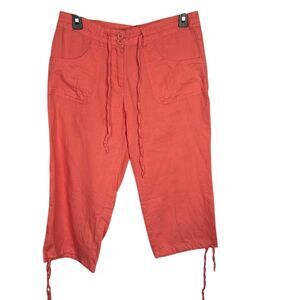 Linen by Basix of America Women's Capri Pants Size S Coral Casual Lightweight